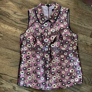 J Crew Jacquard Flowered Mod Sleeveless Peter Pan Collar Top